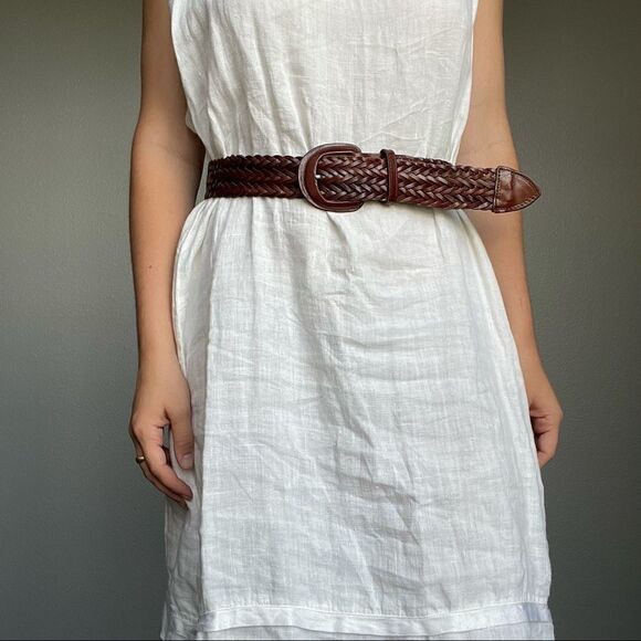 Vintage Brown Leather Braided Western Belt - Picture 2 of 8